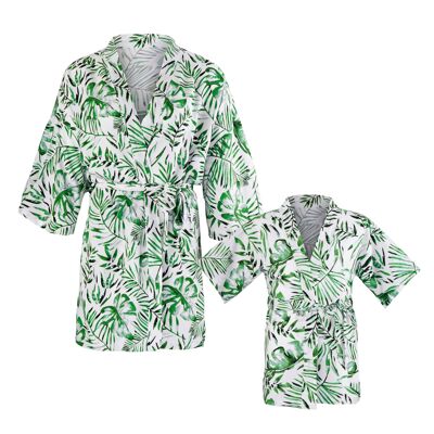 Kimono "wild palms", white with botanical design in a set