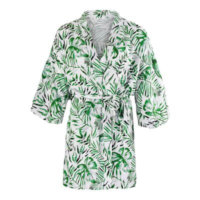 Conjunto Kimono “Wild Palms” blanco con diseño botánico Talla Única