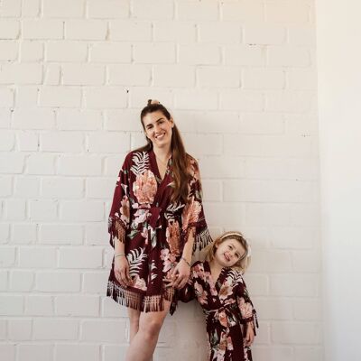 Kimono "red paradise", bordeaux con disegno floreale | Taglia unica