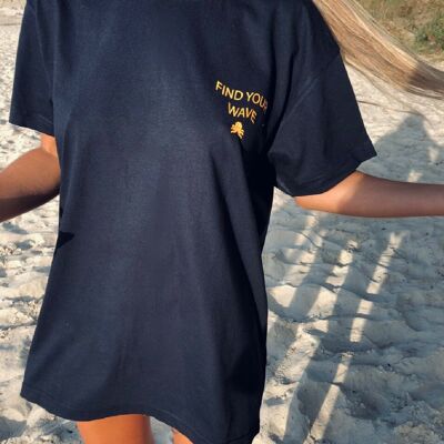 FIND YOUR WAVE CORAL T-SHIRT - NAVY BLUE