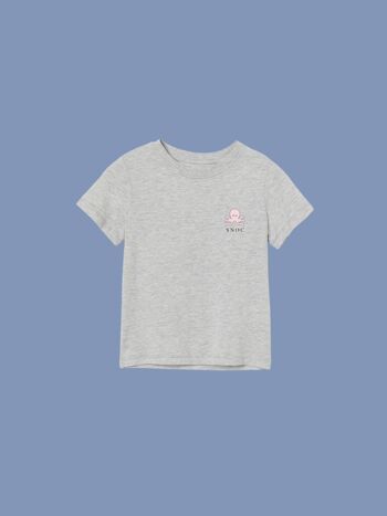 T-SHIRT PETIT VICHY ROSE - GRIS