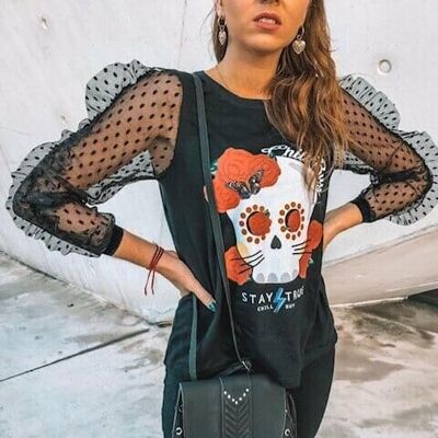 T-shirt Plumeti Velours Skull True