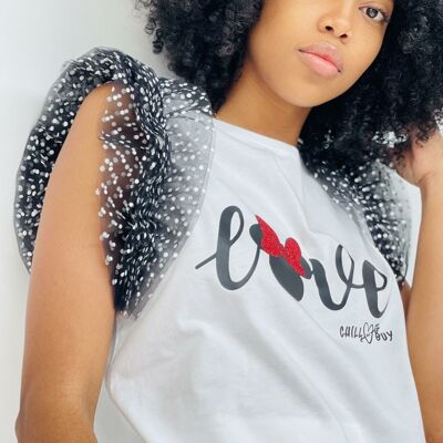 T-shirt in tulle Multiple Love con fiocco
