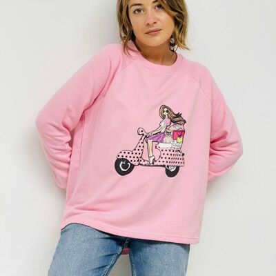 Polka Dot Vespa Girl Basic Sweatshirt
