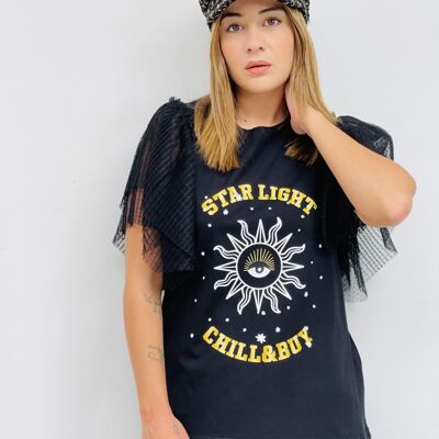 T-Shirt aus plissiertem Tüll mit Sternenlicht