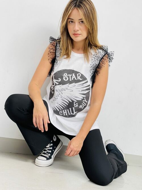 Camiseta Plumeti Rock Star Alas - Blanco