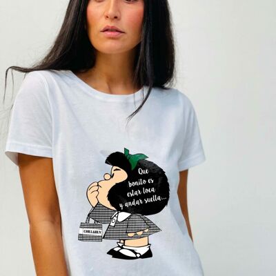 T-shirt Basique Mafalda Loca Pied de Gallo Blanc