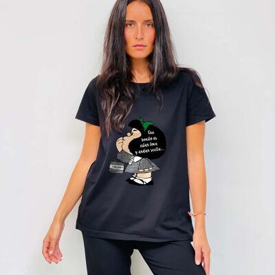 T-shirt Basique Mafalda Loca Pied de Gallo Noir