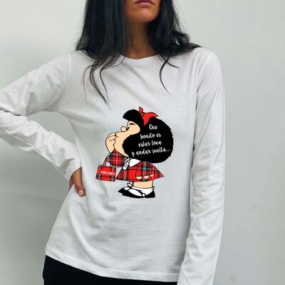 T-shirt basique manches longues écossais rouge Mafalda Loca