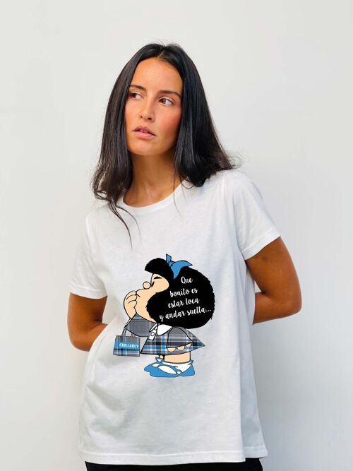 Camiseta Básica Mafalda Loca Cuadros Azules