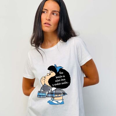 Mafalda Loca Basic T-Shirt Blaue Quadrate