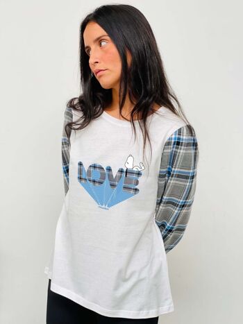 T-shirt Snoopy Love Puffed Carrés Bleus 3