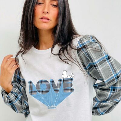 Snoopy Love Puffed T-shirt Blue Squares