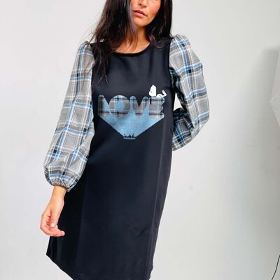 Snoopy Love Blue Checked Puffed Dress