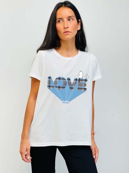 Camiseta Básica Snoopy Love Cuadros Azules