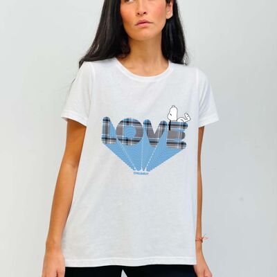 Camiseta Básica Snoopy Love Cuadros Azules