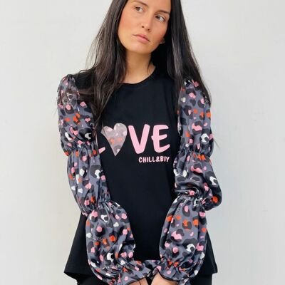 Camiseta Abullonada Frunces Salvaje Gris Love