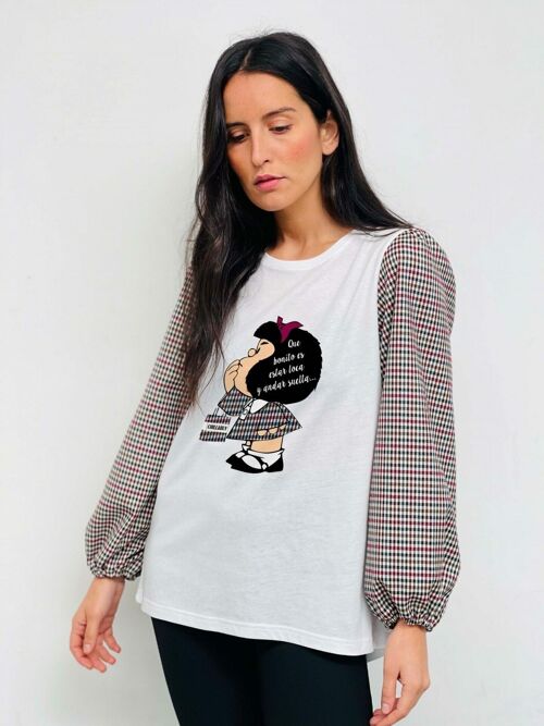 Camiseta Abullonada Mafalda Loca Cuadros Granate