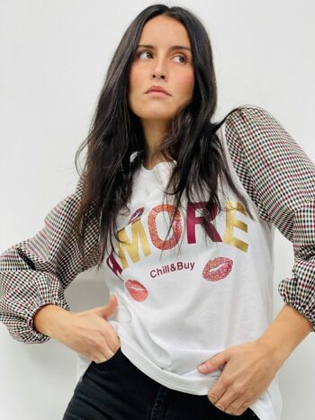 T-shirt bouffant Amore à carreaux bordeaux 7