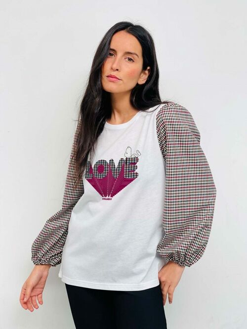 Camiseta Abullonada Love Cuadros Granate