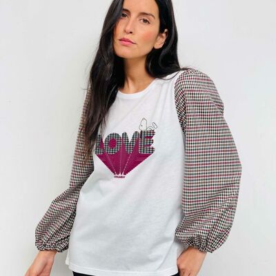 Maroon Checked Love Puffed T-shirt