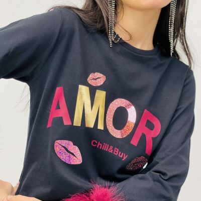 T-shirt Poignets Marabou Amore