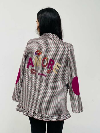 Blazer à carreaux magenta à volants Amore 4