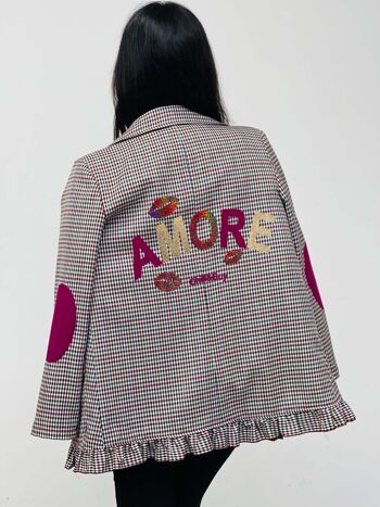 Blazer à carreaux magenta à volants Amore 6