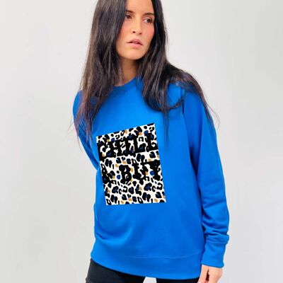 Blau bedrucktes Sweatshirt mit Karorand