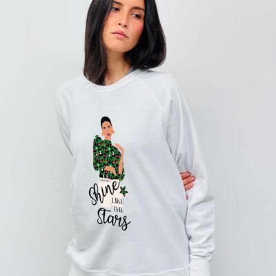Sweatshirt mit weißer Stern-Print und Grenze für Mädchen