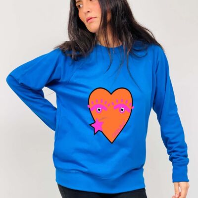 Sudadera Cenefa Corazón Ojos Azulón