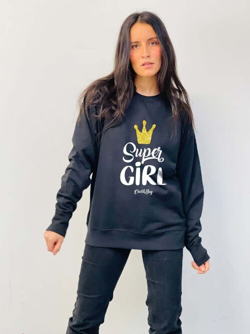 Sudadera Cenefa Super Girl Negra