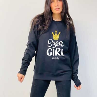 Schwarzes Sweatshirt mit Super-Girl-Grenze