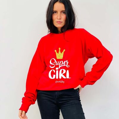 Red Super Girl Border Sweatshirt