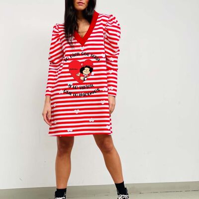 Short Dress Red Stripes Mafalda Heart