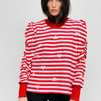 Striped Sweatshirt with Gathered Sleeve