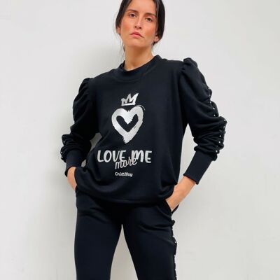 Love Me More Schwarzes Sweatshirt mit Nieten