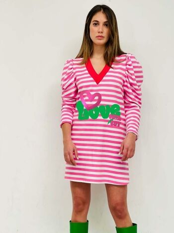 Believe Love Robe rayée graffiti 10