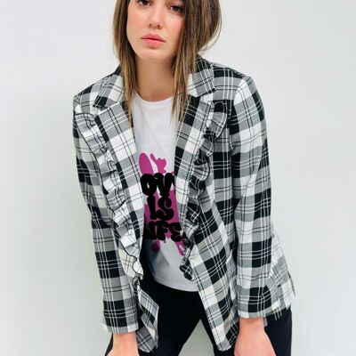 Love is Life Large Checked Ruffle Blazer