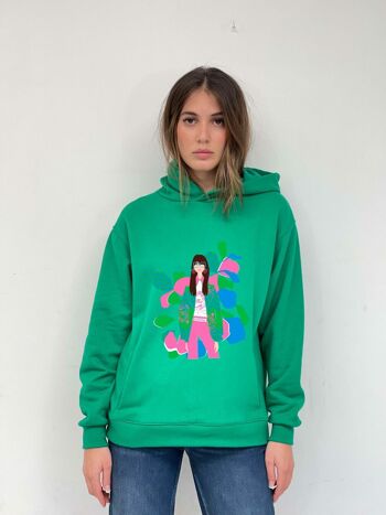 Sweat à capuche vert Geo Girl 3