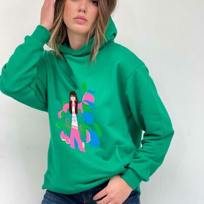 Geo-Mädchen-Grün-mit Kapuze Sweatshirt