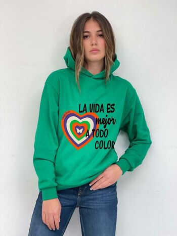 Sweat Capuche Couleur Coeur Vert 2