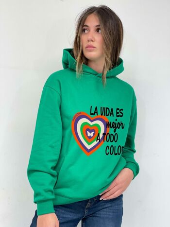 Sweat Capuche Couleur Coeur Vert 3