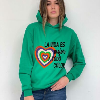 Hooded Sweatshirt Green Heart Color
