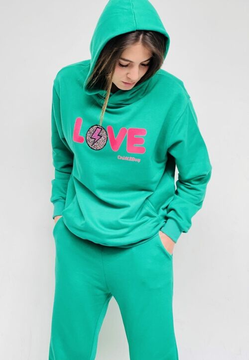 Sudadera Capucha Verde Rayo Love