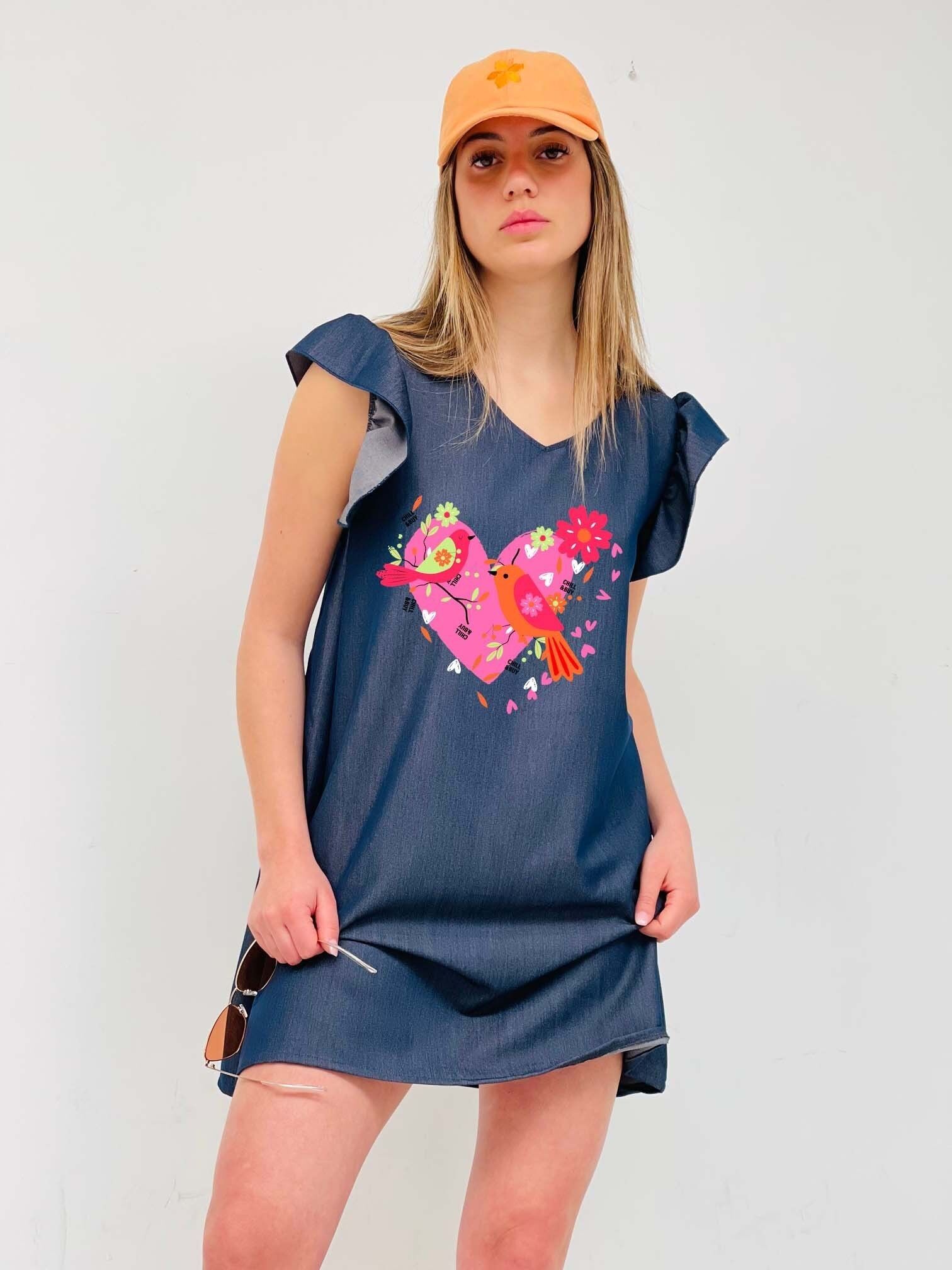 Vestido Vaquero Volante Sisa Pájaros