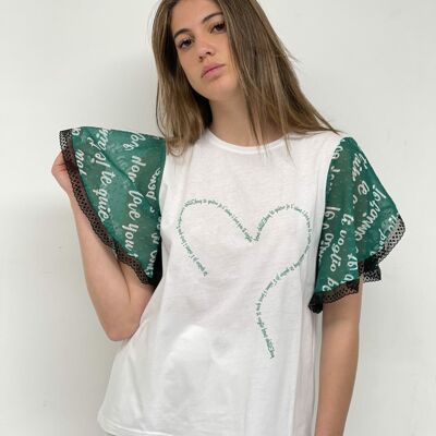 T-shirt Ruffle Pizzo Lettera Cuore