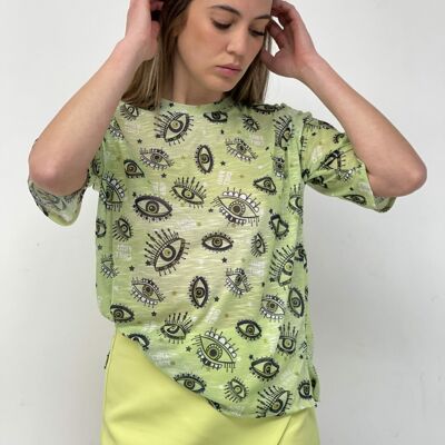 T-shirt con stampa occhi Lime
