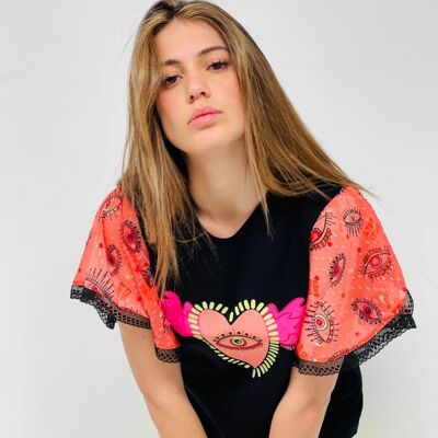 T-shirt Ruffle Lace Tangerine Wings Eyes