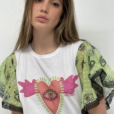 T-shirt Ruffle Pizzo Lima Wings Eyes